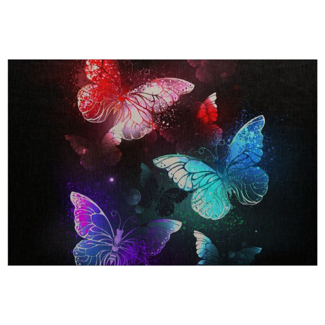 Three Glowing Butterflies on night background Fabric (Yard)