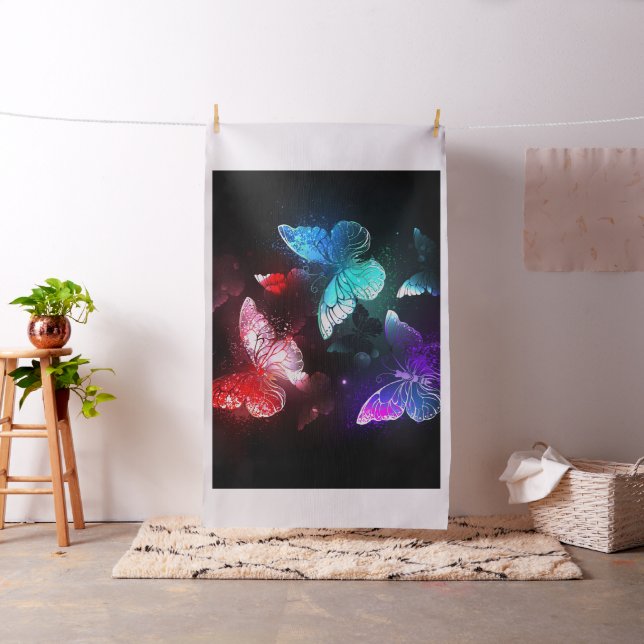 Three Glowing Butterflies on night background Fabric (In Situ)