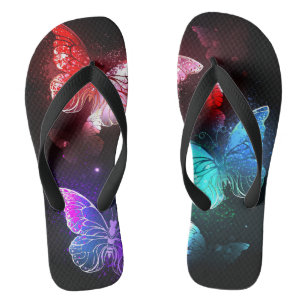 Three Glowing Butterflies on night background Flip Flops