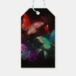 Three Glowing Butterflies on night background Gift Tags