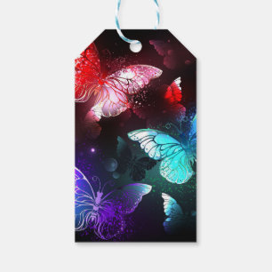 Three Glowing Butterflies on night background Gift Tags