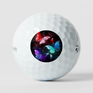 Three Glowing Butterflies on night background Golf Balls