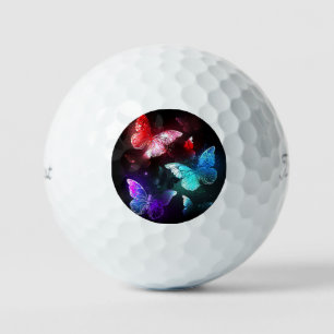 Three Glowing Butterflies on night background Golf Balls