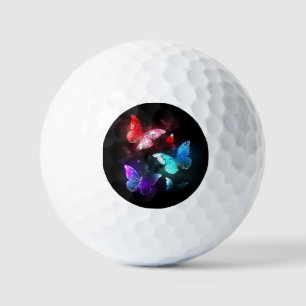 Three Glowing Butterflies on night background Golf Balls