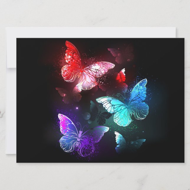 Three Glowing Butterflies on night background Holiday Card (Front)