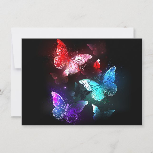 Three Glowing Butterflies on night background Holiday Card (Front)