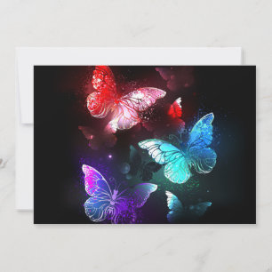 Three Glowing Butterflies on night background Holiday Card