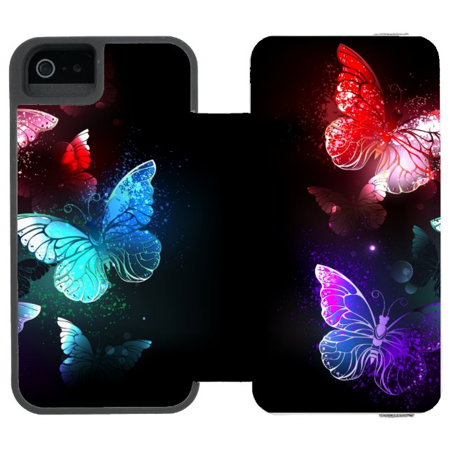 Three Glowing Butterflies on night background Incipio iPhone Wallet Case (Folio Open)