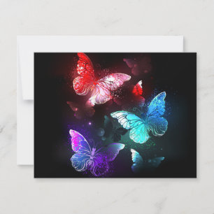 Three Glowing Butterflies on night background Invitation