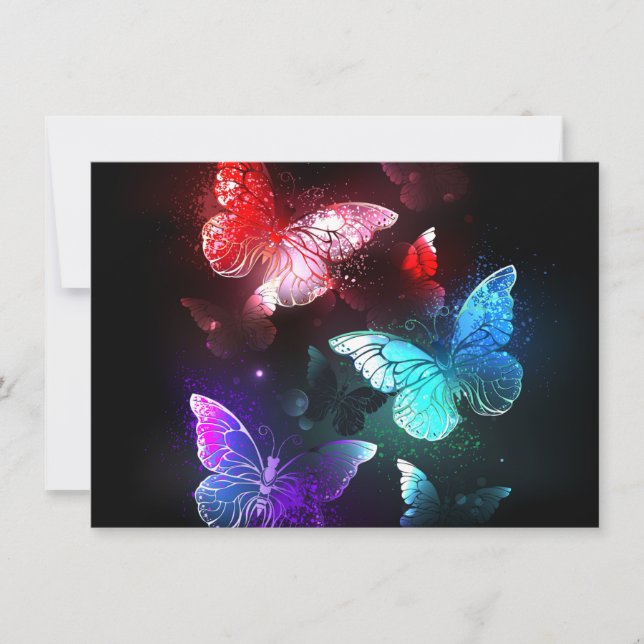 Three Glowing Butterflies on night background Invitation (Front)