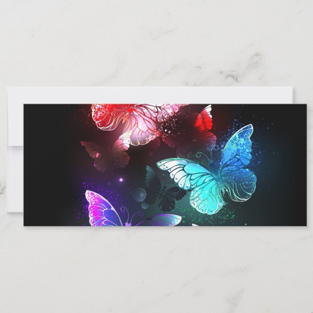 Three Glowing Butterflies on night background Invitation (Front)