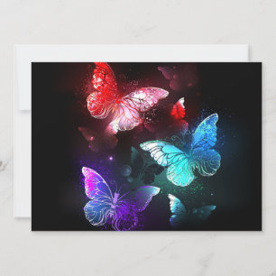 Three Glowing Butterflies on night background Invitation