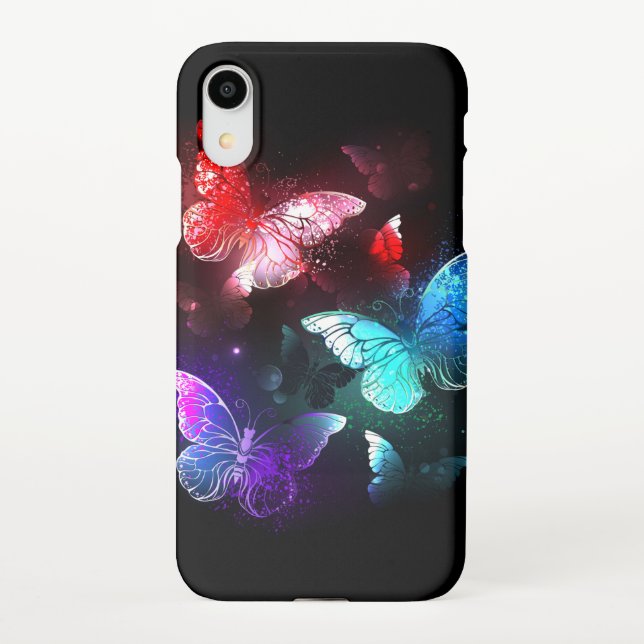 Three Glowing Butterflies on night background iPhone Case (Back)