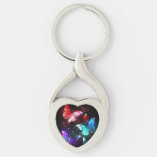 Three Glowing Butterflies on night background Key Ring