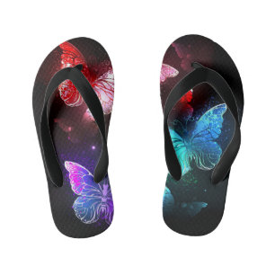 Three Glowing Butterflies on night background Kid's Flip Flops