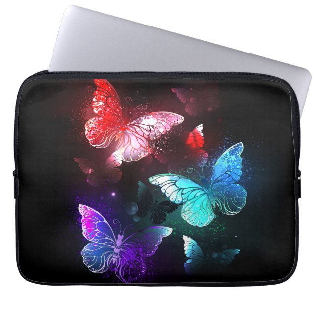 Three Glowing Butterflies on night background Laptop Sleeve (Front)