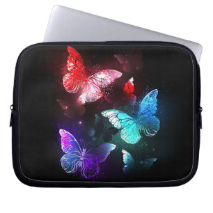 Three Glowing Butterflies on night background Laptop Sleeve