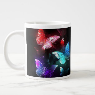 Three Glowing Butterflies on night background Large Coffee Mug