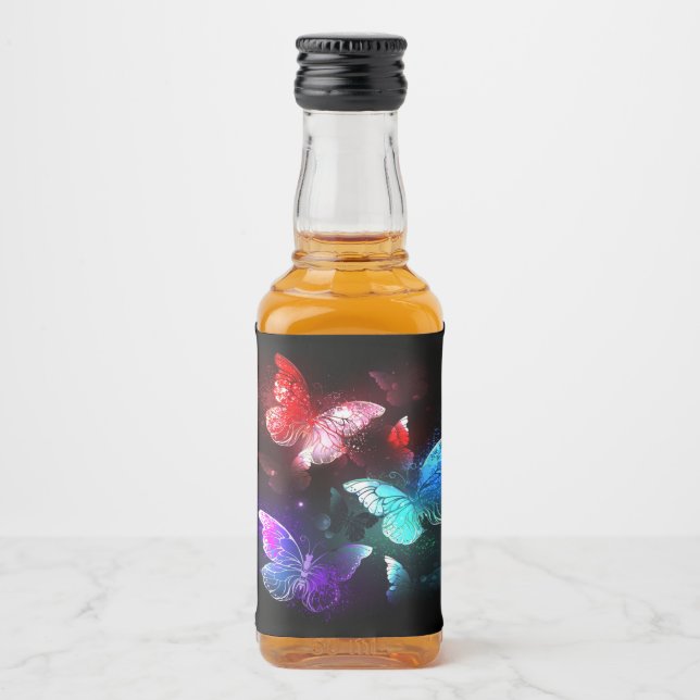Three Glowing Butterflies on night background Liquor Bottle Label (Front)
