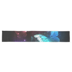 Three Glowing Butterflies on night background Long Table Runner