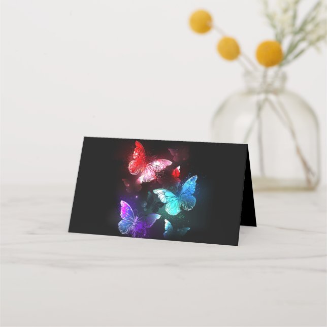 Three Glowing Butterflies on night background Loyalty Card (Front)