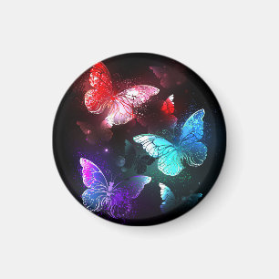 Three Glowing Butterflies on night background Magnet