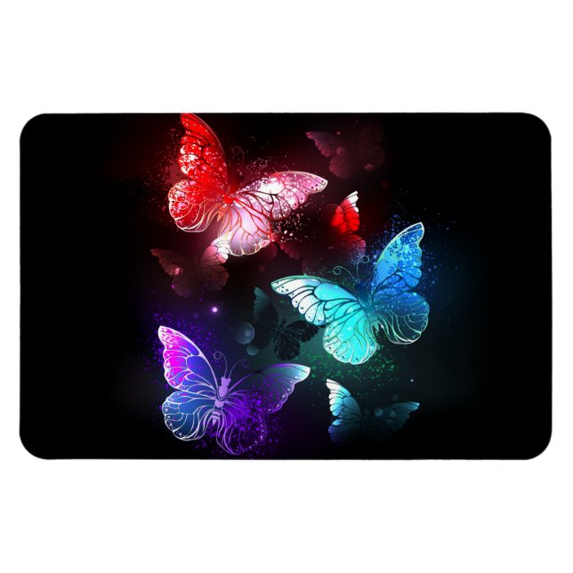 Three Glowing Butterflies on night background Magnet (Horizontal)