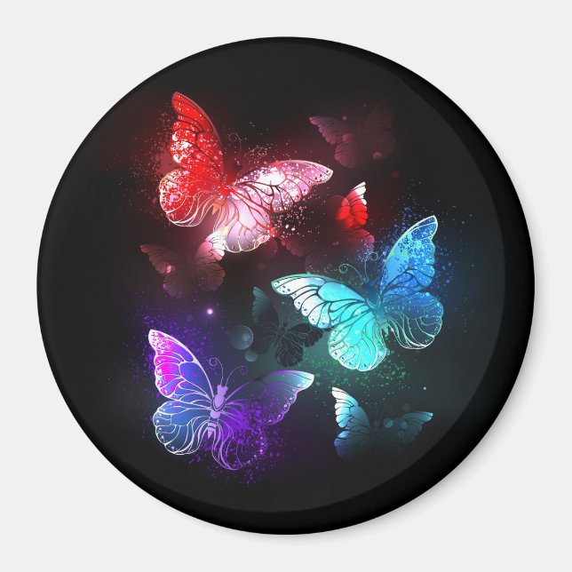 Three Glowing Butterflies on night background Magnet (Front)