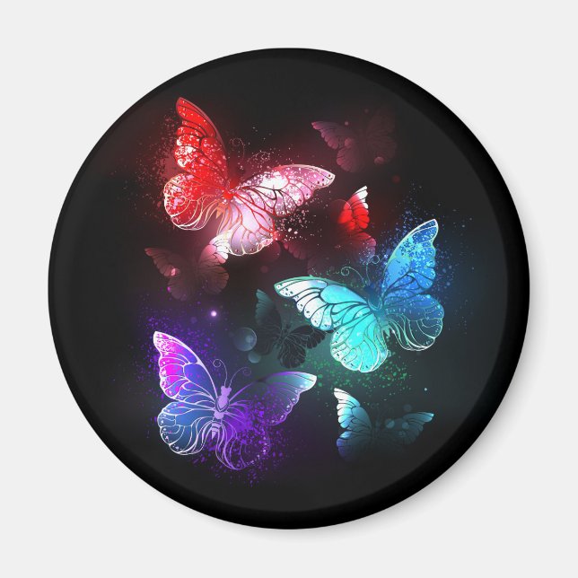 Three Glowing Butterflies on night background Magnet (Front)