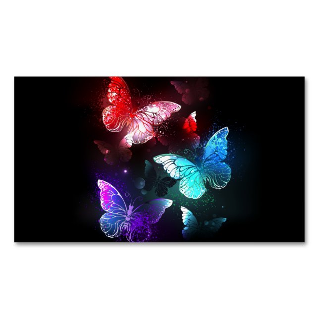 Three Glowing Butterflies on night background Magnetic Business Card (Front)
