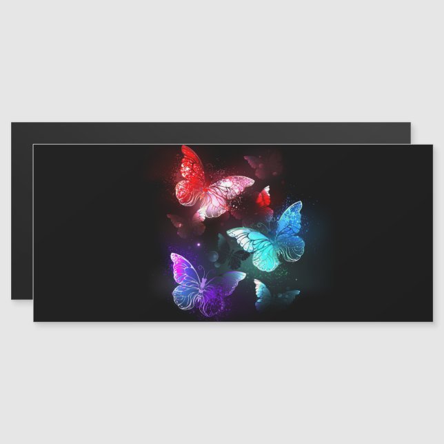 Three Glowing Butterflies on night background Magnetic Invitation (Front/Back)