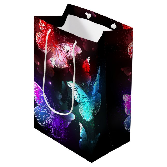 Three Glowing Butterflies on night background Medium Gift Bag (Front Angled)