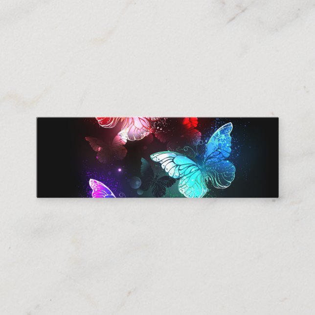 Three Glowing Butterflies on night background Mini Business Card (Front)