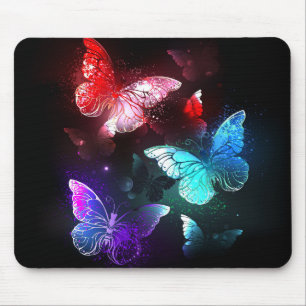 Three Glowing Butterflies on night background Mouse Mat