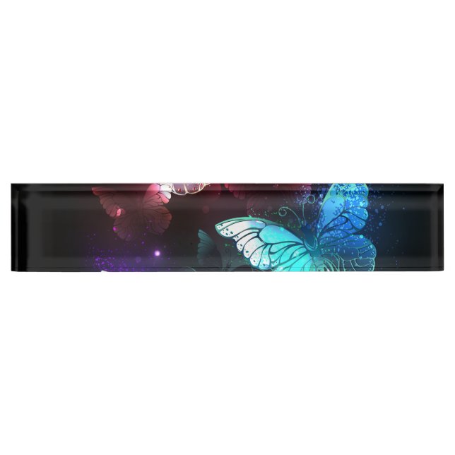 Three Glowing Butterflies on night background Nameplate (Front)