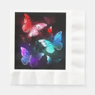 Three Glowing Butterflies on night background Napkin