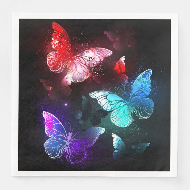 Three Glowing Butterflies on night background Napkin (Front)