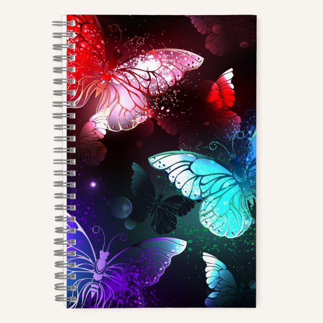 Three Glowing Butterflies on night background Notebook (Front)