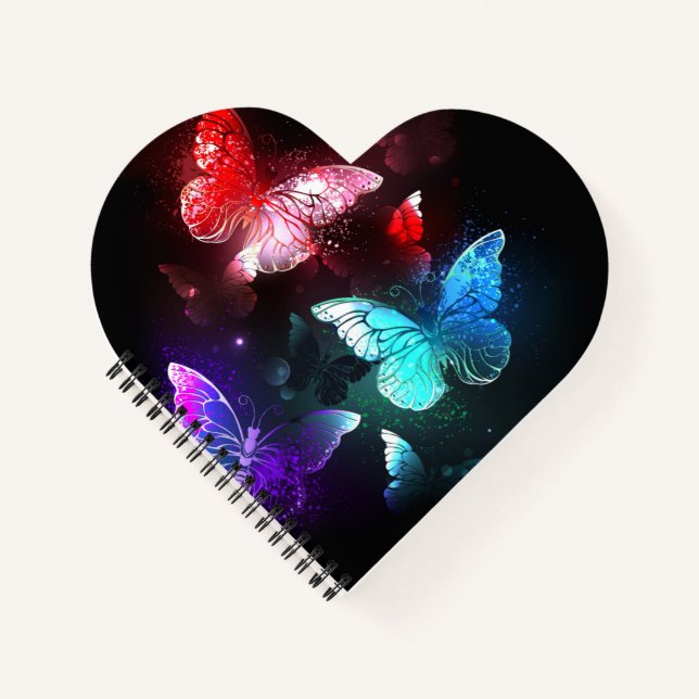 Three Glowing Butterflies on night background Notebook (Front)