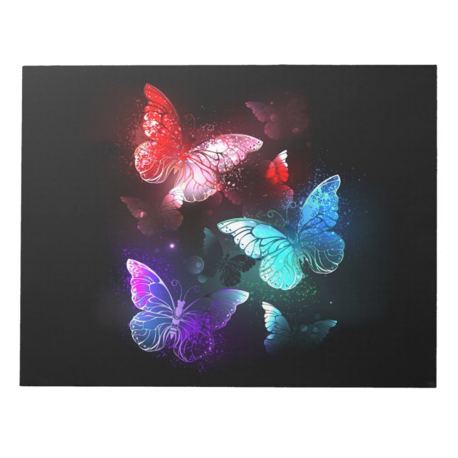 Three Glowing Butterflies on night background Notepad (Front)