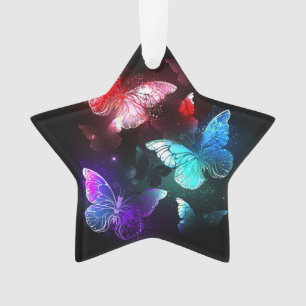 Three Glowing Butterflies on night background Ornament
