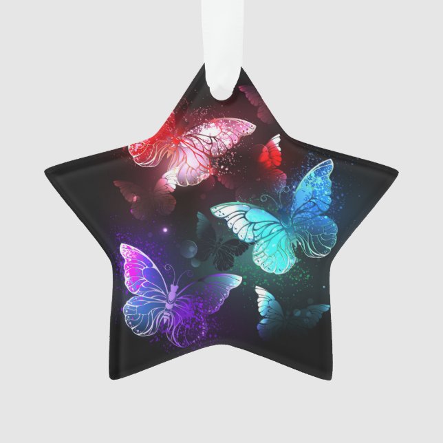 Three Glowing Butterflies on night background Ornament (Front)
