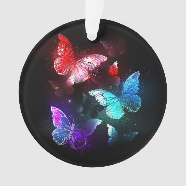 Three Glowing Butterflies on night background Ornament (Front)