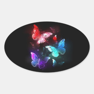Three Glowing Butterflies on night background Oval Sticker