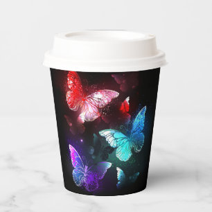 Three Glowing Butterflies on night background Paper Cups