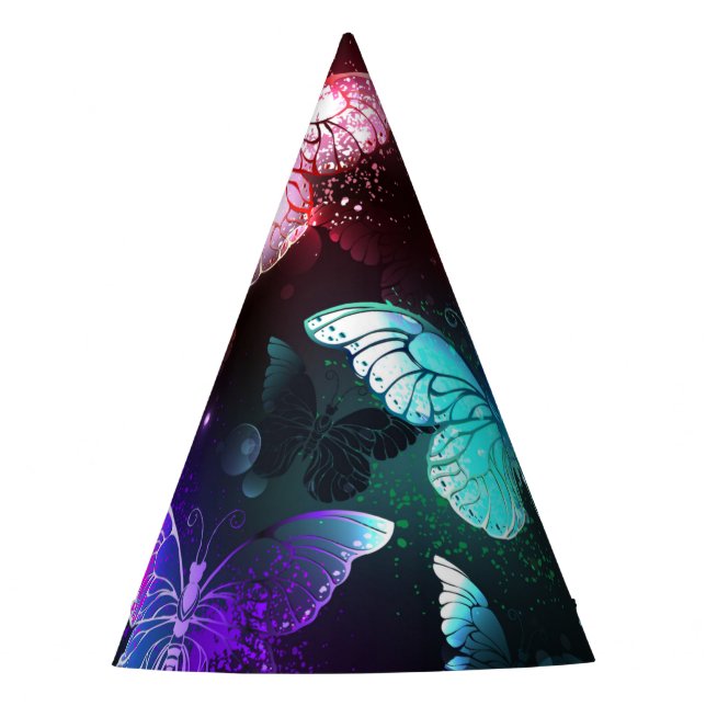 Three Glowing Butterflies on night background Party Hat (Front)