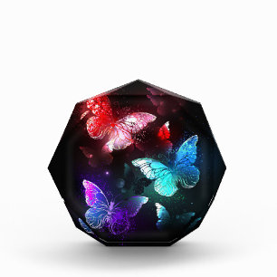 Three Glowing Butterflies on night background Photo Block