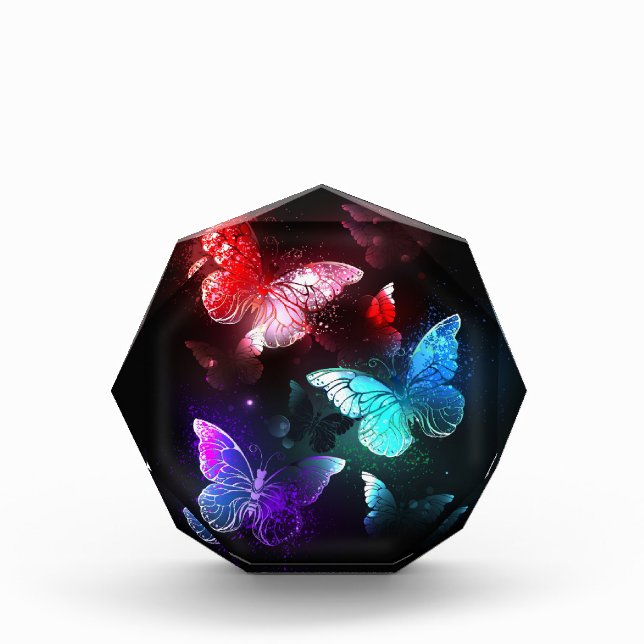 Three Glowing Butterflies on night background Photo Block (Front)