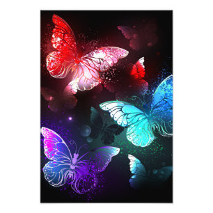 Three Glowing Butterflies on night background Photo Print
