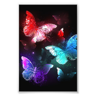 Three Glowing Butterflies on night background Photo Print